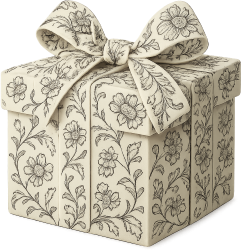 Blackwhitefloralgiftbox emote for Discord